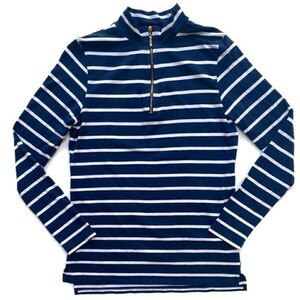 Cape Madras Anthro Quarter Zip Long Sleeve Preppy Pullover Navy White Stripes XS